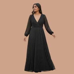 Alexa B Nites Black Sparkling Long Dress Gala Long Sleeves Dress Size 6